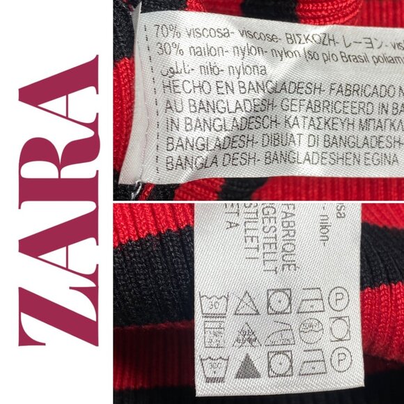 ZARA NAUTICAL STRIPED KNIT STRETCHY SWEATER FALL RED BLACK, SIZE L - Picture 7 of 9